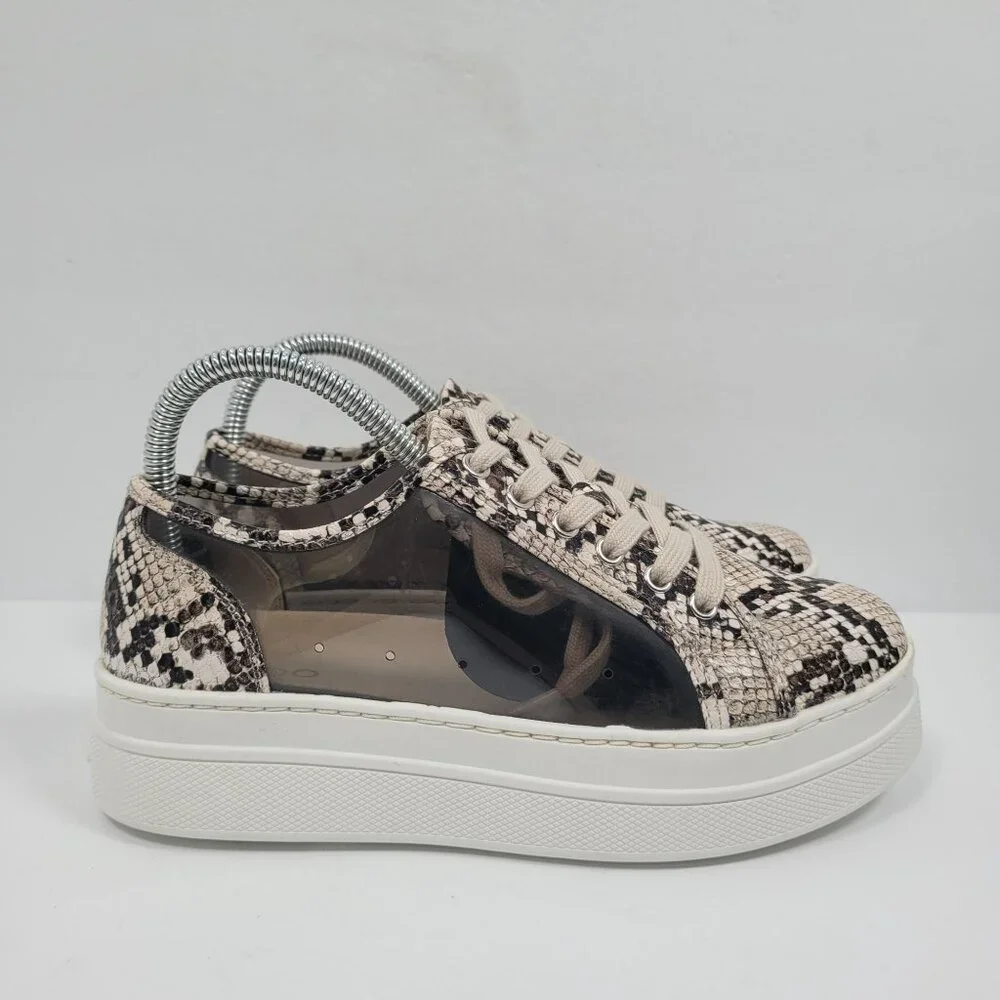 Aldo Platform Women’s Tan Black Lace Up Snake Print Sneaker US Size 6 - Picture 1 of 8